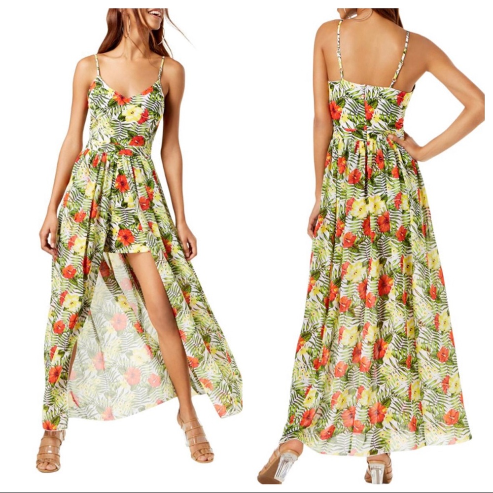 XOXO WOMENS JUNIORS PRINTED MAXI ROMPER - Picture 1 of 6